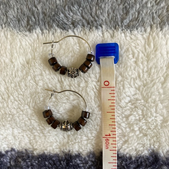 Handmade Dark Wood Beaded Hoop Earrings - Picture 6 of 8